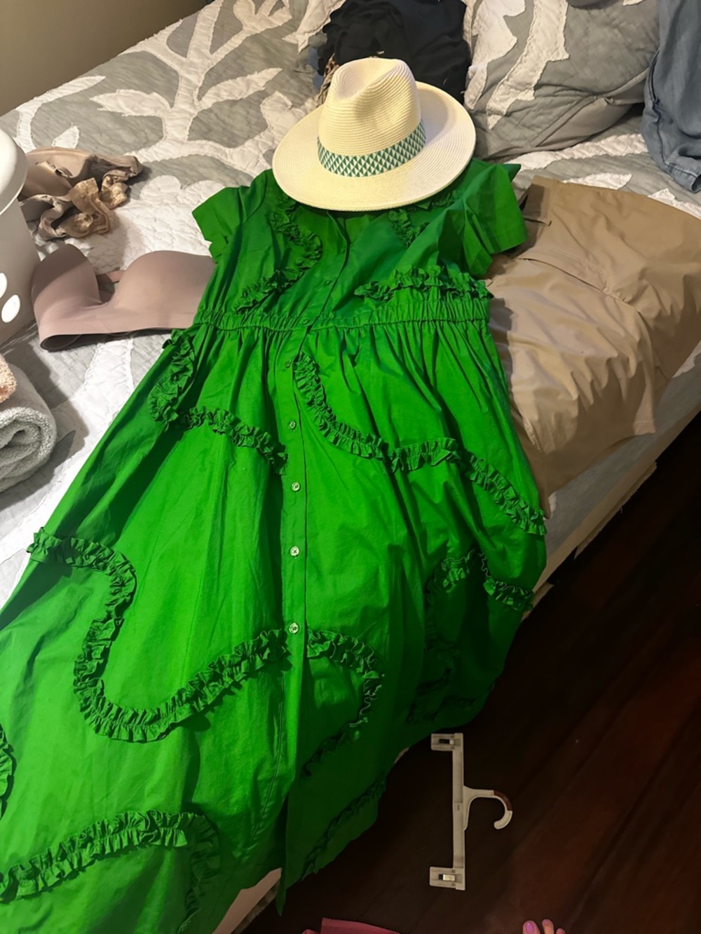 Green Ruffle-Trim Midi Shirt Dress - Picture 2 of 2